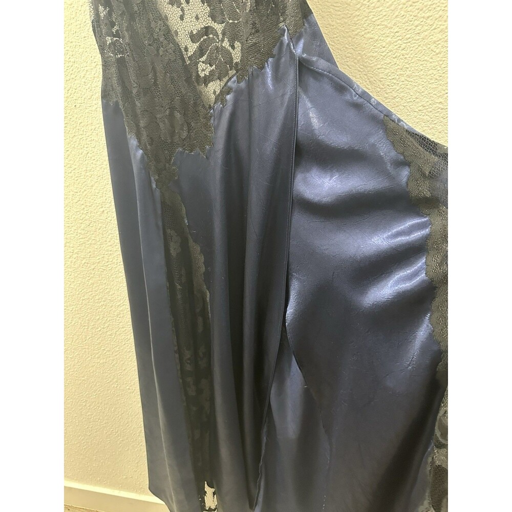 Victorias Secret Collection Navy Blue Satin Lace Maxi Slip Dress Size M Lingerie - Picture 4 of 8